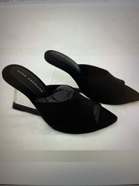 GOOD AMERICAN Black NEOPRENE and Clear Glass Look Heeled Shoes